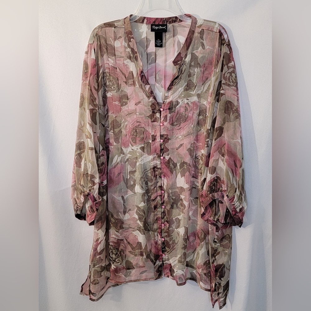 Maggie Barnes Floral Sheer Button-Up Blouse Size 3X